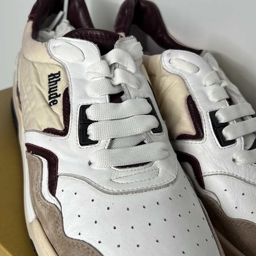 ❌SOLD❌ Rhude Racing Sneaker in White, Maroon, & Beige - Picture 4 of 12